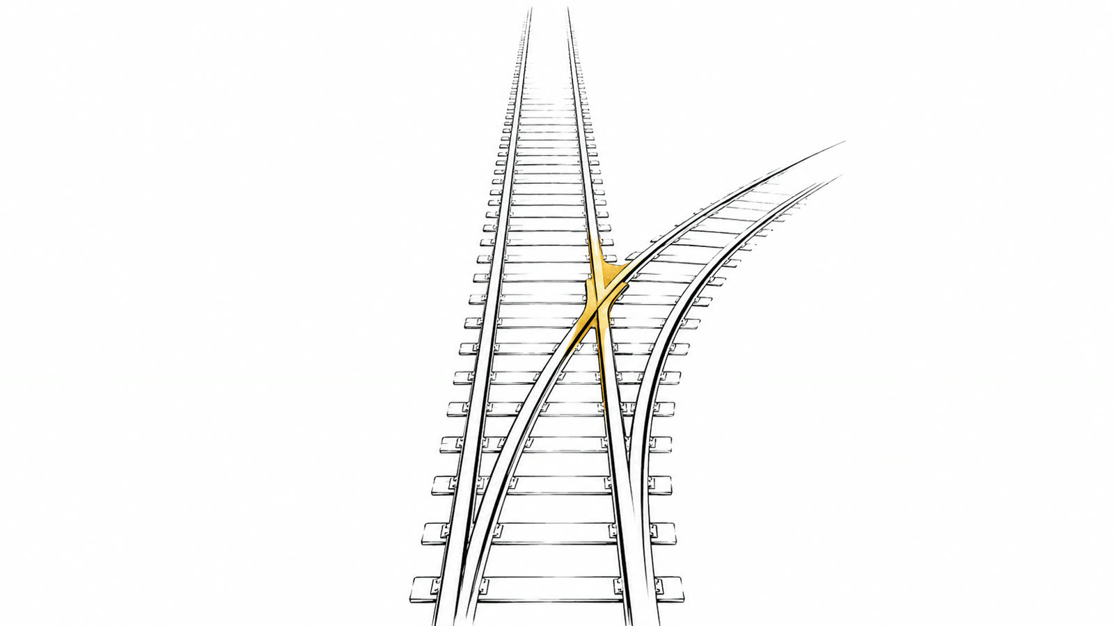Railway switch with a golden point, line illustration